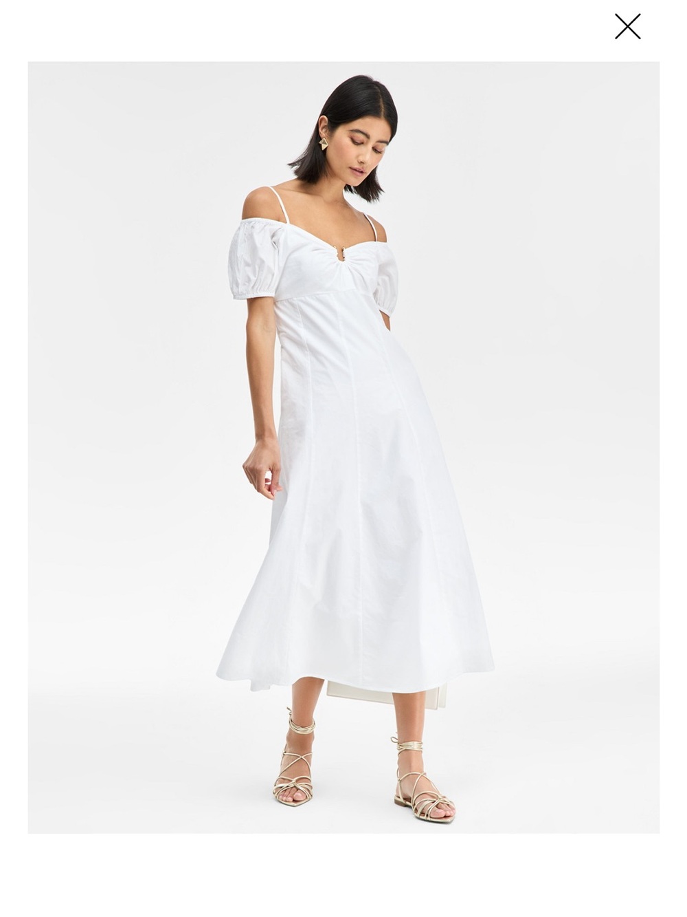 INC International Concepts White Puff-Sleeve Midi Dress with Square Neck